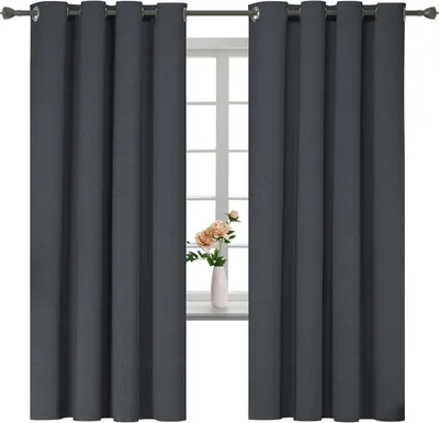 Image de Rideaux thermiques isolants, pour fenêtres et portes, avec œillets - Ensemble de 2 rideaux occultants 100%, effet lin