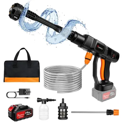 Produktbild von 21 V kabellose elektrische Waschpistole, tragbarer Druckreiniger mit 1/2 Batterien und 5 m Schlauch, Fahrrad, Hof, Zuhause 1 Akku