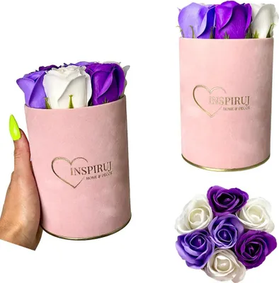 Immagine prodotto di Fioriera Inspiruj - Scatola rosa con rose di sapone - N. 7 Miscela viola