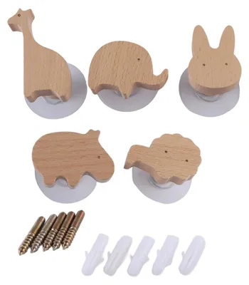 5er Set Holz-Tier-Wandhaken, niedliche Deko-Haken für Kinderzimmer