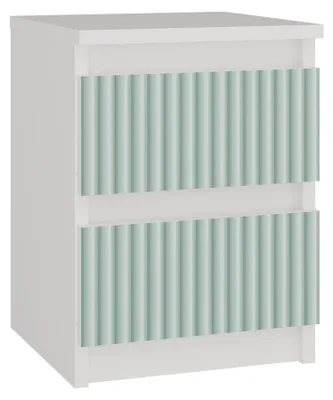 Imagen del producto de Topeshop M2 FR, en perfecto estado, mesita de noche, color menta, blanco, con 2 cajones, fabricada con paneles de aglomerado