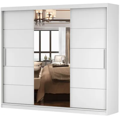 Image de Armoire à portes coulissantes Armoire Penderie Miroir Alba (blanc/blanc) + miroir