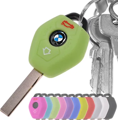 Produktbild von Auto Schlüssel Hülle Silikon Schutz Cover Fluoreszierend Grün kompatibel mit BMW E46 E83 E52 E85 E86 E39 E61 E60 E53 3 Tasten Funk Fernbedienung