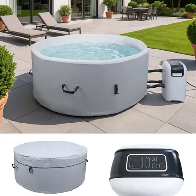 Produktbild von Whirlpool HWC-N97, 4 Personen, In-/Outdoor heizbar aufblasbar Pumpe Dropstitch-Gewebe, rund Ø150cm grau-weiß