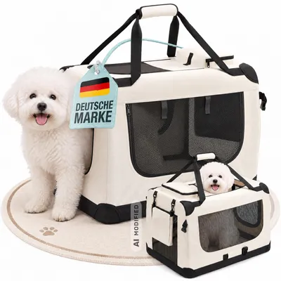 Produktbild von Faltbare Hundebox Transporttasche Transportbox Auto Katze Hunde Kaninchen Beige Cream Große Kleine Box Bag Klein Tasche Transport 7 Größen S - XXXXL Petigi, Größe:M (60 x 42 x 45 cm)