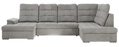 Produktbild von MKS MEBLE Ecksofa Wohnlandschaft U-Form, Sofa mit Schlaffunktion, Schlafsofa mit bettkasten, Couch mit Schlaffunktion - Hellgrau Velvet - Madrito U - rechts