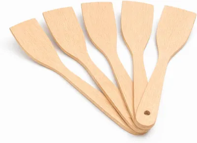 Imagen del producto de Juego de 5 espátulas de madera, 27 cm, espátulas de madera natural para la cocina