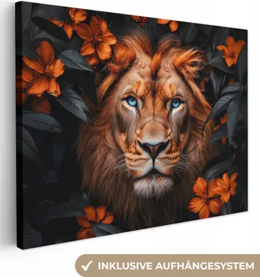 Obrázok produktu pre Obrazy na plátne 80x60 cm - Zvieratá, kvety - Lev, obrázky Obývacia izba Moderné, nástenné dekorácie