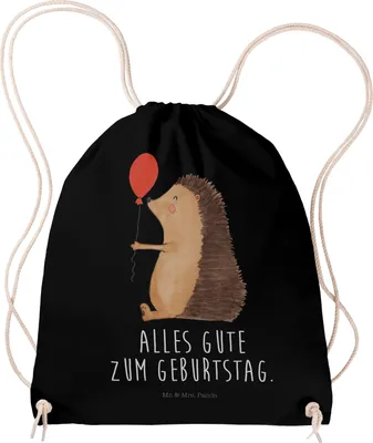 Produktbild von Mr. & Mrs. Panda gymnastiktasche Igel Luftballon - Schwarz - Geschenk, Geburtstag, Happy Birthday, wander rucksack, Jutebeutel, Herzlichen Glückwunsch, Drawstring Bag