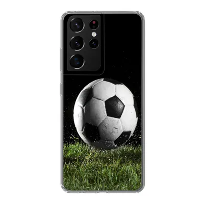 Produktbild von MuchoWow® Handyhülle Schutzhülle Hülle für Samsung Galaxy S21 Ultra Fußball auf der Wiese Silikon Softcase Handy Hülle - Mobiltelefon