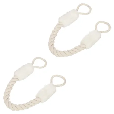 Produktbild von Relaxdays Türkordel 2er Set, Türstopper Klinke, 60 cm lang, Klemmschutz für Kinder & Tiere, Tür Seil maritim, beige/weiß