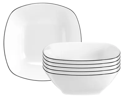 Produktbild von Lido Black Line Dessertschalen 6er Set, 15 x 15 cm, Eckige Schale mit schwarzem Rand, Porzellan, Weiß