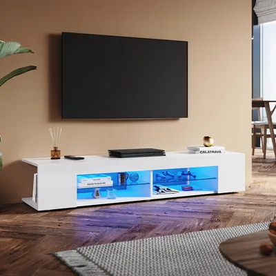 Produktbild von SONNI TV-Schrank Weiß Hochglanz 160 x 39 x 30cm Ausgestattet mit RGB-Lichtleiste und Aufbewahrungsschrank