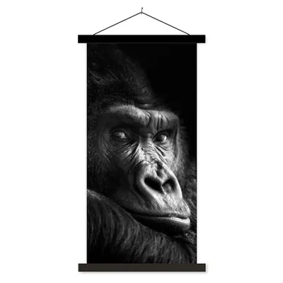 Produktbild von MuchoWow® Textilposter Gorilla - Affe - Schwarz - Weiß - Porträt 40x80 cm mit schwarzem Rahmen - Wandemalerei