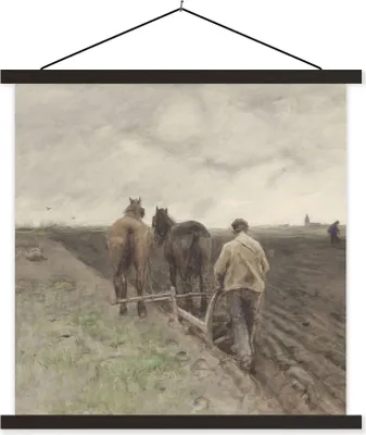 Produktbild von MuchoWow® Textilposter Pflügender Bauer - Gemälde von Anton Mauve 40x40 cm mit schwarzem Rahmen - Fotos