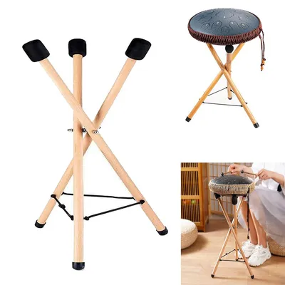 Produktbild von Handpan Drum Ständer,Haltbarer Ätherischer Trommelständer,Massivholz Verstellbar Dreieck Ausziehbar Snare Halter,Handpan