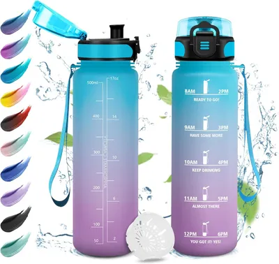 Image de Bouteille d'eau pour enfants, 500 ml, étanche avec filtre, facile à ouvrir, avec indication de l'heure, idéale pour l'école et le sport