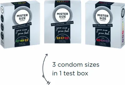 Produktbild von MISTER SIZE Test Packege Slim, Männliches Kondom, weich, Transparent, Latex, CE 0120 / ISO 4074, 0,05 mm