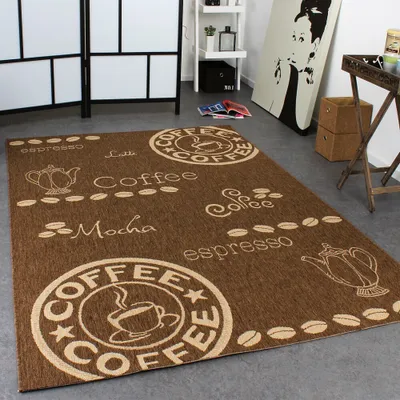 Immagine prodotto di Tappeto per interni ed esterni Moderno Tessuto piatto Effetto sisal Marrone caffè Tonalità beige Dimensioni 80x150 cm