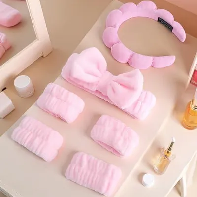 Produktbild von GZRXIOU 6PCS Haarband-Set für Kosmetik, Spa und Make-up, weiche Pflege-Stirnbänder für Damen zum Gesichtwaschen, Abschminken, Schminken, Duschen und Yoga