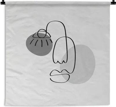 Produktbild von MuchoWow® Wandteppich Wandbehang Minimalismus - Gesicht - Schwarz - Weiß 150x150 cm Tapisserie Dekoration Wandtuch - Wohnaccessoires - Modernes