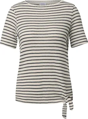 Produktbild von CECIL Rundhalsshirt 'Gestreiftes Ajour T-Shirt', B323709, light beige, Gr. XL