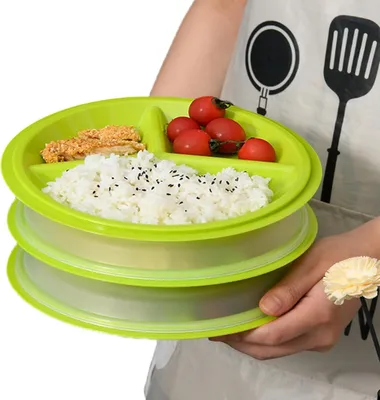 Immagine prodotto di Set di 3 contenitori per microonde con coperchio - Senza BPA, riutilizzabili e adatti al microonde - Scatola della freschezza con 3 scomparti e coperchio per riscaldare e congelare