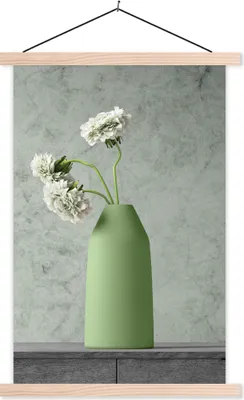 Produktbild von MuchoWow® Textilposter Blumen - Weiß - Stilleben 60x90 cm mit holzfarbenen Rahmen - Textil