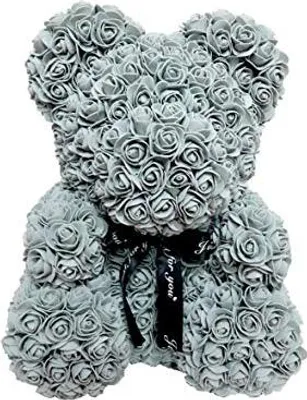 Produktbild von Rosenbär 40 cm, Grau, aus hunderten Samtrosen gefertigt, langlebig