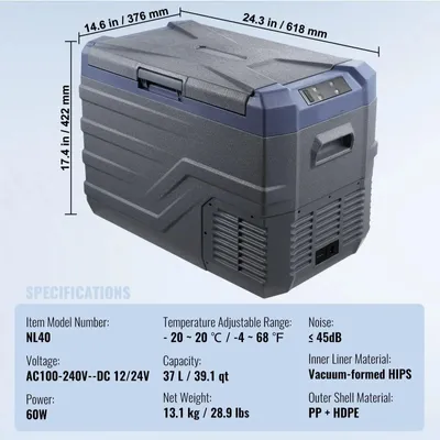 Obrázok produktu pre Automobilová chladnička – chladnička na kempovanie – prenosná chladnička do auta – kompresorová chladnička 12V/24V – 37 litrov – rýchle chladenie