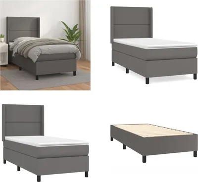 Produktbild von vidaXL Boxspringbett mit Matratze Grau 100x200 cm Kunstleder - Boxspringbett - Boxspringbetten - Bett - Schlafzimmermöbel