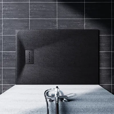 Image de SUNXURY 90×120cm SMC Receveur de douche avec vidage Antiglisse Rectangulaire Receveur de douche Noir