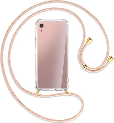 Produktbild von Handykette Backcover-Schutzhülle mit Band (Metall goldfarben) für Sony Xperia XA1 Plus - rose peach