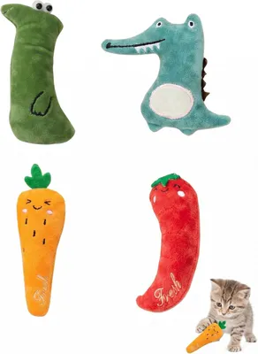Imagen del producto de Juguetes de peluche para gatos, paquete de 4 unidades, con hierba gatera, interactivos para gatitos y gatos