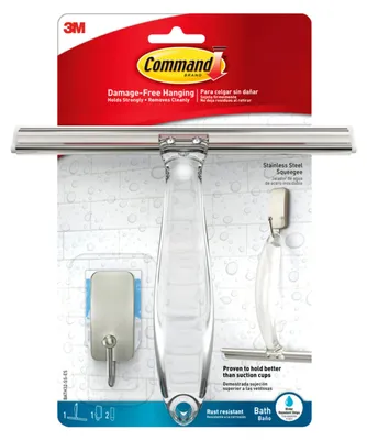 Immagine prodotto di Command™ Raschietto per bagno e doccia, acciaio inossidabile e nichel satinato BATH32, 1 raschietto + 1HK + 2 strisce S | Confezione (1 set)
