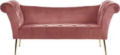 Obrázek produktu pro BELIANI Lenoška růžová sametová prošívaná čalouněná oboustranná se zlatými nohami glamour