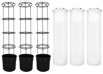 Obrázok produktu pre KOTARBAU® 3-dielna sada opory pre paradajky s fóliou, výška: 153 cm, s krytom na paradajky ⌀ 40 cm, kvetináč na paradajky, záhradný kvetináč, skleník s rebríkom, čierny