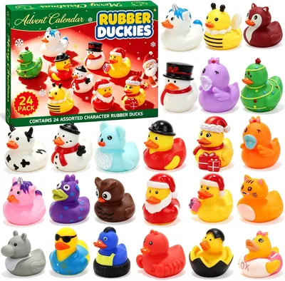 Image de Calendrier de l'Avent sur le thème des canards pour enfants - 24 canards en caoutchouc colorés