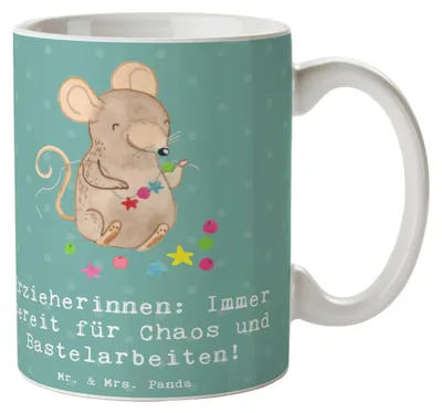 Produktbild von Mr. & Mrs. Panda Tasse Erzieherin Chaos - Meeresbrise - Geschenk, Erinnerungen, Beruf, Geschenke mit Herz, Berufsprodukte, Kaffeebecher, schöne, haferl, Kindheit, Pott