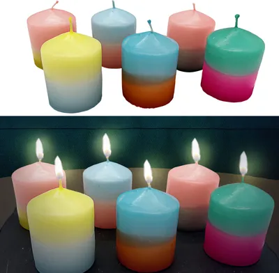 Produktbild von Stumpenkerze Colorful 6er Set Kerze farbig bunt Ø6x8cm Paraffin Dekokerze Farbverlauf Blockkerze