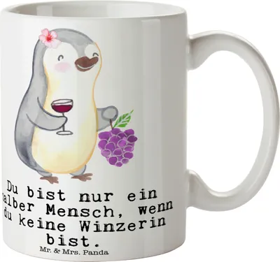 Produktbild von Mr. & Mrs. Panda Kaffeebecher Winzerin Herz - Weiß - Geschenk, Teetasse, Kaffeetasse, Keramikbecher, Tasse, Becher