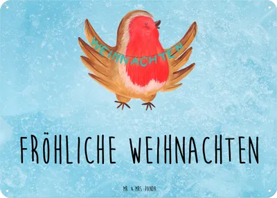 Produktbild von Mr. & Mrs. Panda tafel Rotkehlchen Weihnachten DIN A3 - Eisblau - Geschenk, Blechschild, Türschild, Frohe, Metallschild, Heiligabend, Weihnachtsgruß, Winter, Wandbild