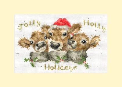 Productafbeelding van Bothy Threads kruisstik-set voor een wenskaart "Jolly Holly", met telpatroon, geschikt voor Aida 16-stof, afmetingen 16x10 cm