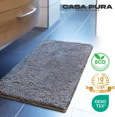 Produktbild von casa pura Badematte Sky, Badezimmerteppich extra flauschig, rutschfest & waschbar viele Größen & Farben, Mikrofaser Badteppich - Dunkelgrau, 50x60 cm
