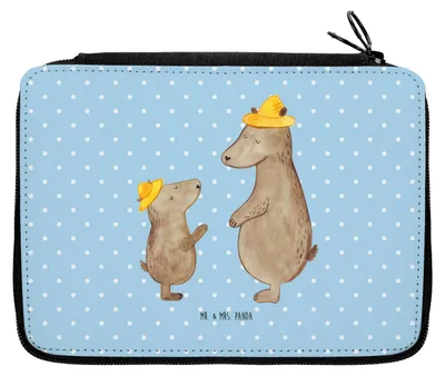 Produktbild von Mr. & Mrs. Panda Schlampermäppchen Bären mit Hut - Blau Pastell - Geschenk, Vatertag, Dad, Papa, Federmäppchen, Federmappe, Etui, Mäppchen, Bleistiftetui, Familie