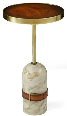 Immagine prodotto di Tavolino Casa Padrino marrone / ottone / crema Ø 33,5 x h. 61 cm - Tavolino rotondo con base in marmo - Mobili Soggiorno - Mobili