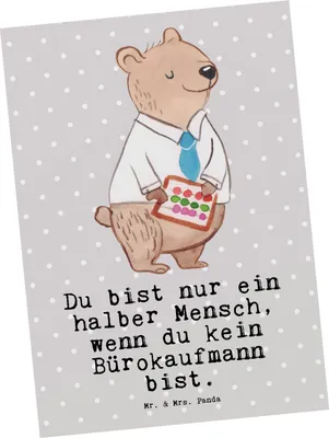 Produktbild von Mr. & Mrs. Panda Postkarte Bürokaufmann Herz - Grau Pastell - Geschenk, Spruch, Fotokarte, Büro, Ansichtskarte, Kaufmann für Büromanagement, Ausbildung, Grußkarte, Beruf