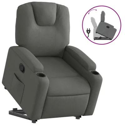 Image de Fauteuil releveur électrique, tissu polyester gris foncé, inclinaison manuelle 135°, moteur de levage, 74x88x97 cm, capacité 110 kg