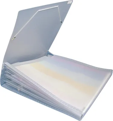 Image de Pochette à compartiments Rayher, 33 x 33,5 cm, 7 compartiments, plastique transparent, fermeture par élastique, gris