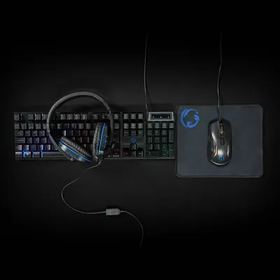 Produktbild von Nedis Gaming Combo Kit - 5-in-1 - Tastatur, Headset, Maus und Mauspad - Schwarz - QWERTY - ND-Layout